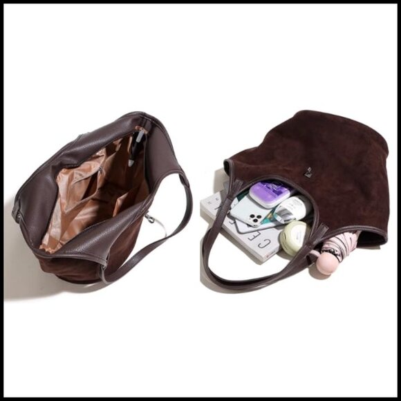 74b58462-dc25-4540-9c56-  Faux Suede Hobo Tote Bag Elegant Work Purse Trendy Shoulder Bag
